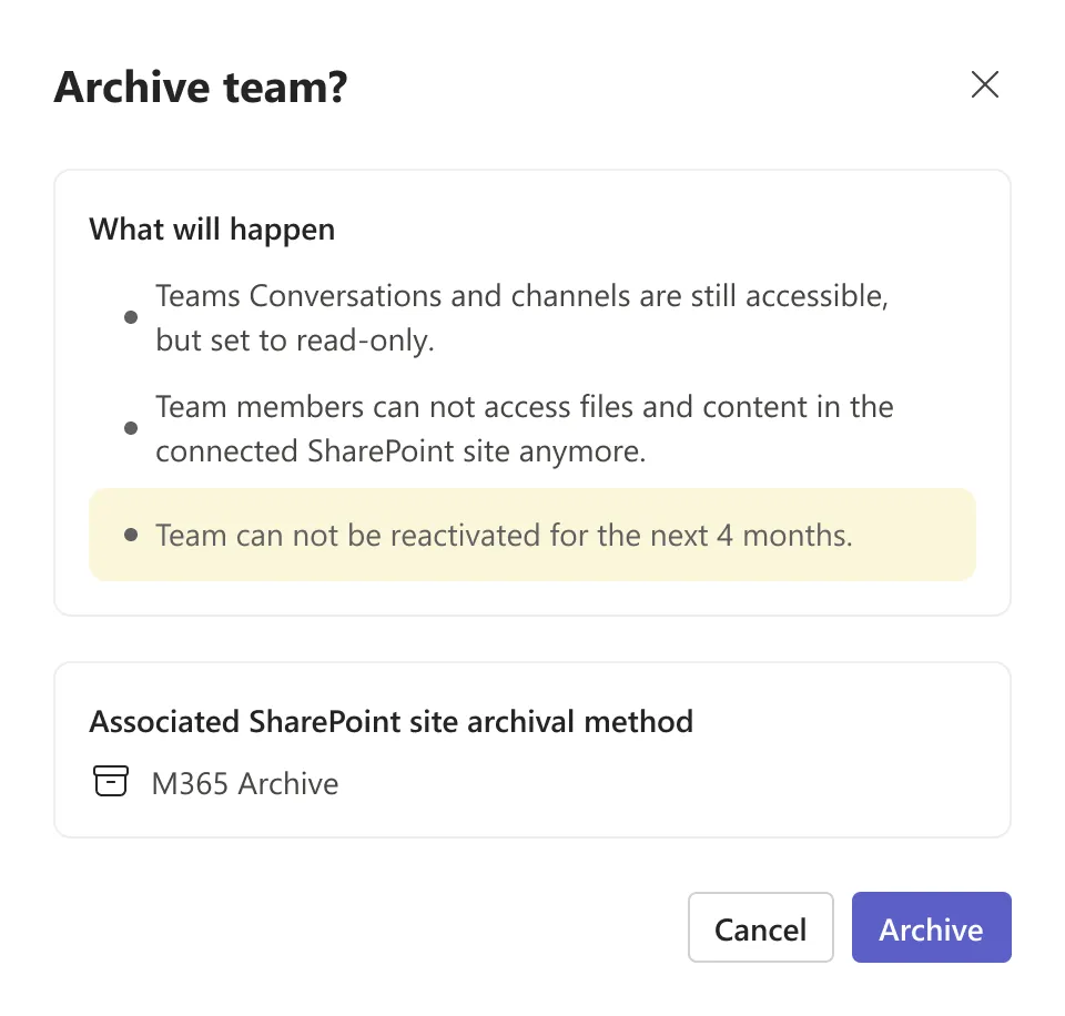 Archive team confirmation listing the consequences