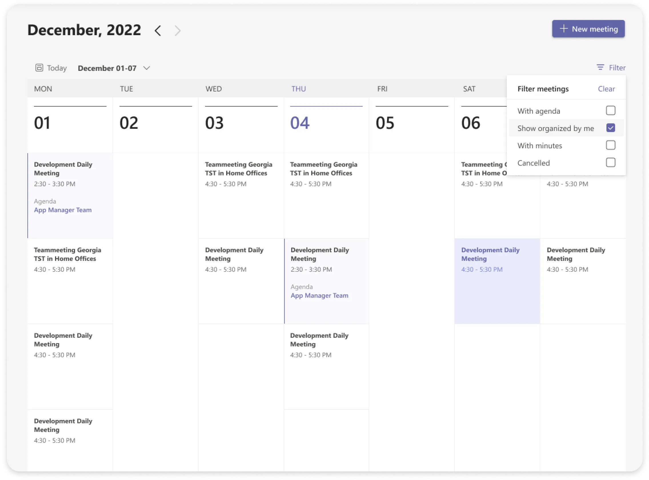 Week view with agenda filters