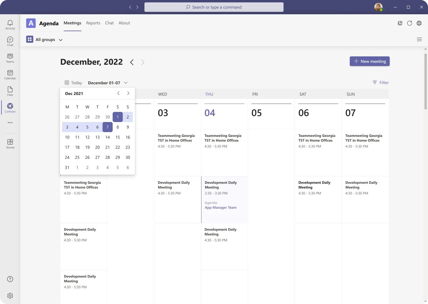 Agenda App calendar view inside Microsoft Teams