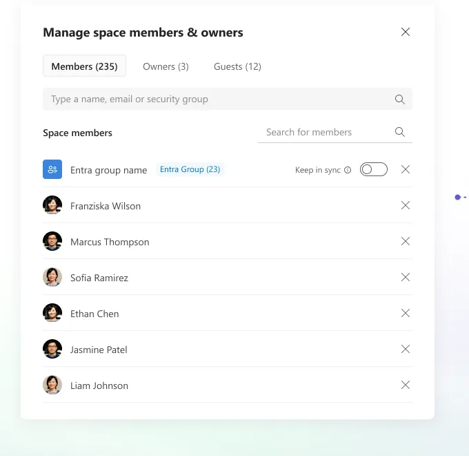 Manage space members and owners dialog