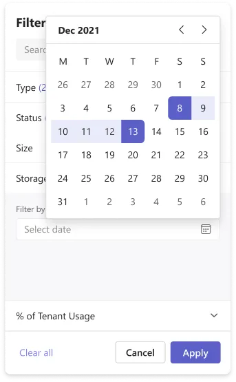 Last activity date filter with a calendar picker