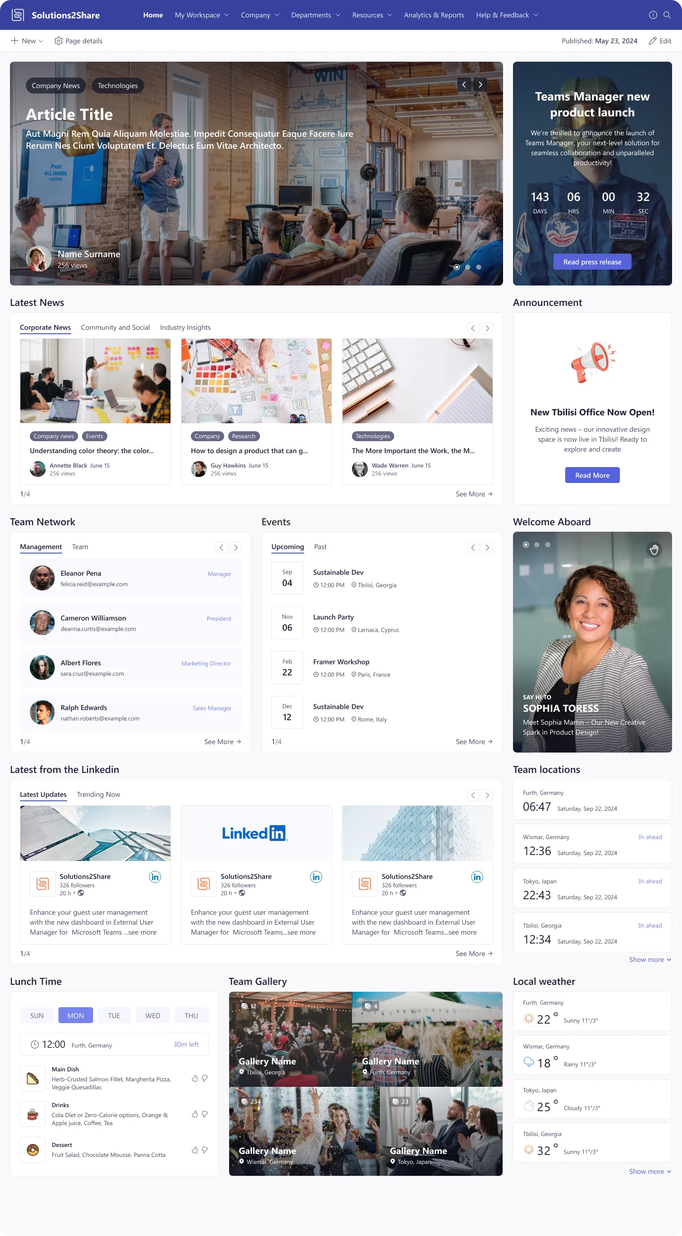 Full intranet home page