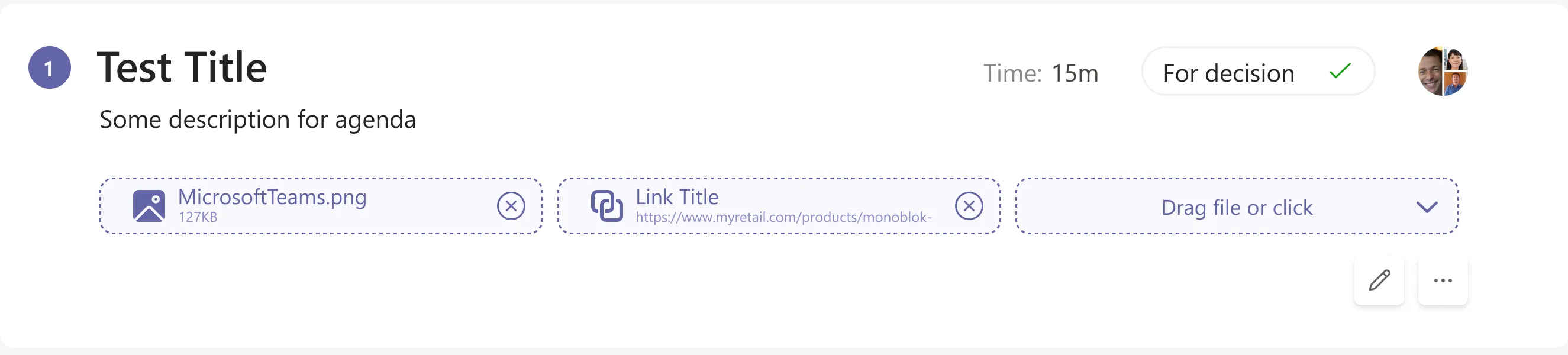 Agenda item with number, title, description, attachments, time, decision type and presenter