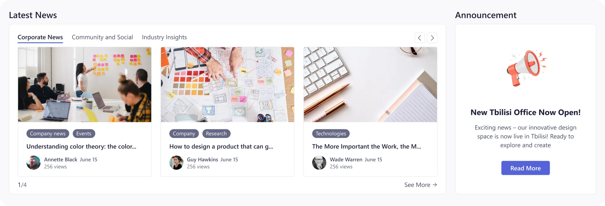 News and announcements module