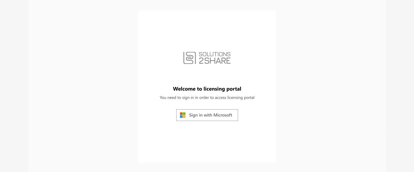Sign-in card: Welcome to licensing portal, with a Sign in with Microsoft button