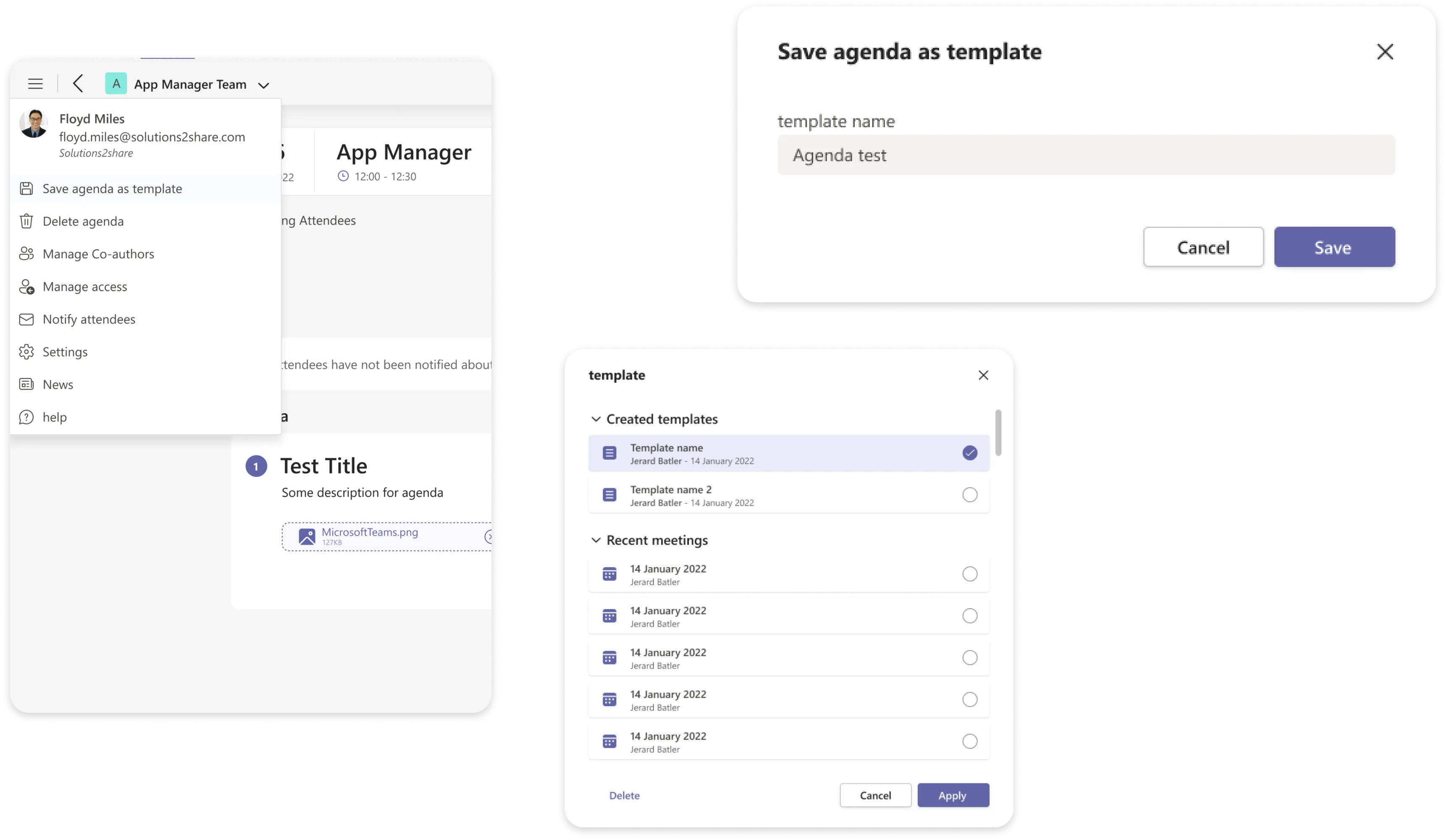 Reusable agenda templates