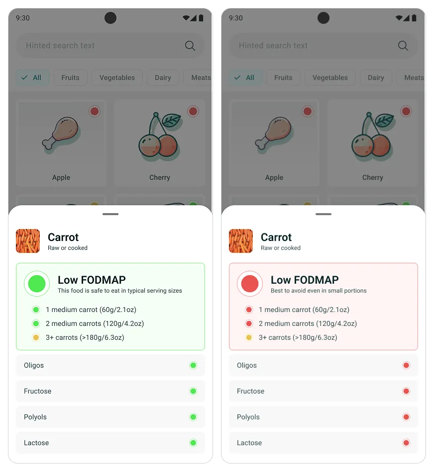 The green and red verdict sheets side by side, identical in layout