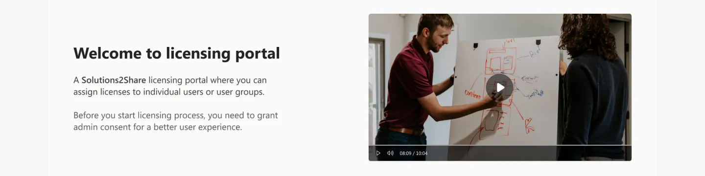 Welcome to licensing portal, with an explanatory video beside the introduction